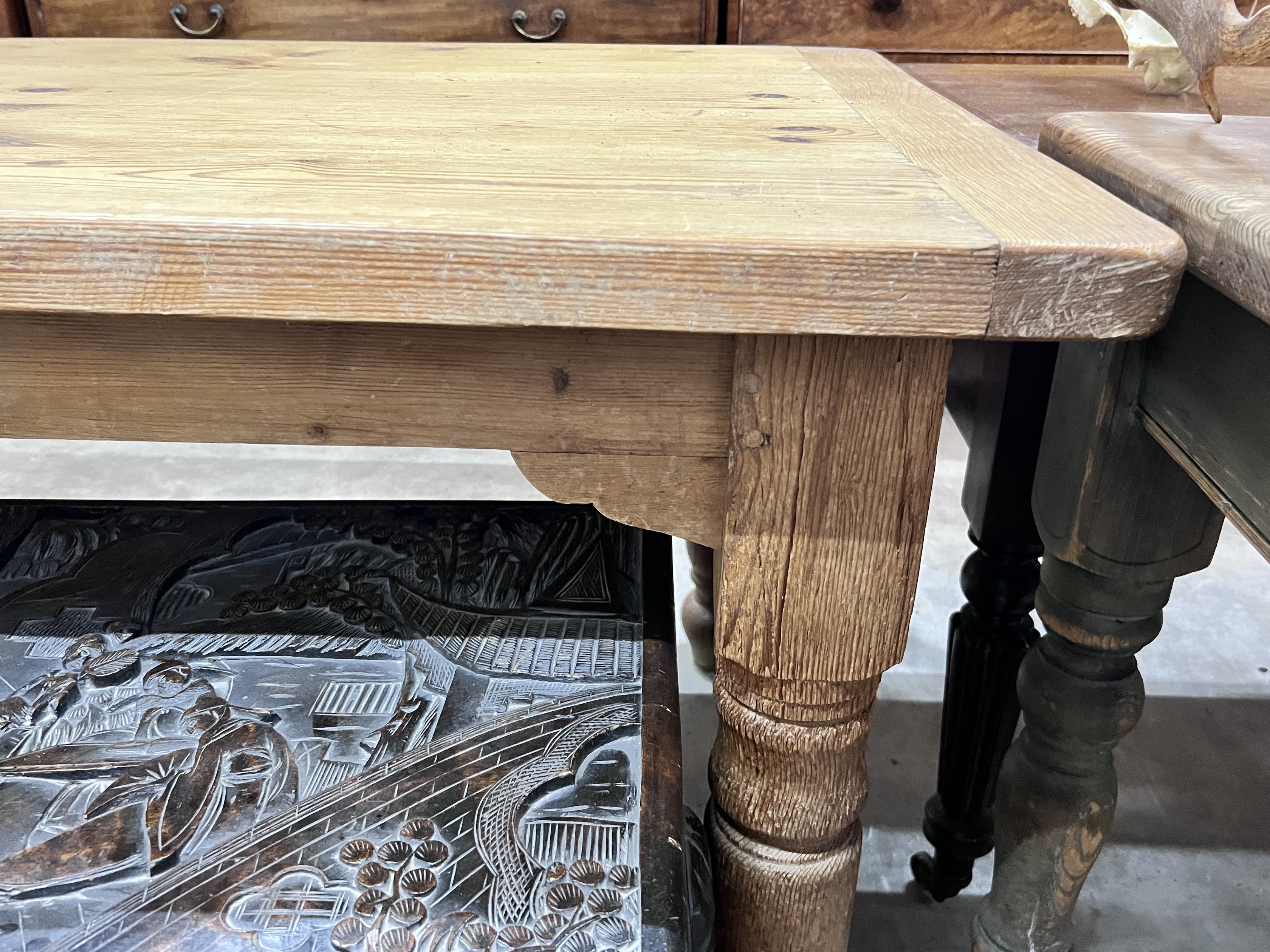 A Victorian style rectangular pine kitchen table, width 136cm, depth 91cm, height 76cm